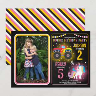 Invitation Anniversaire conjoint de frères et sœurs Monster T