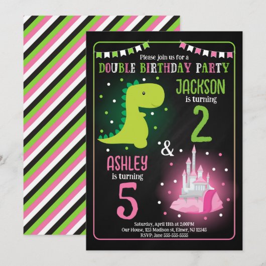 Invitation Anniversaire conjoint de la princesse dinosaure ga (Devant / Derrière)