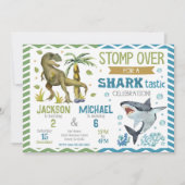 Invitation Anniversaire conjoint de requins et de dinosaures (Devant)