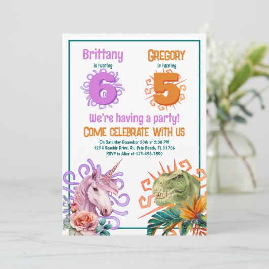 Invitation Anniversaire conjoint de Unicorn Dinosaur (Debout devant)