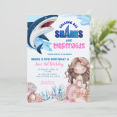 Invitation Anniversaire conjoint d'été de sirène et de requin (Debout devant)