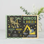 Invitation Anniversaire conjoint dinosaure et construction (Debout devant)
