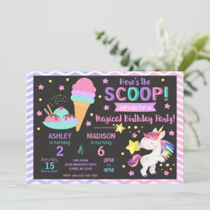 Invitation Anniversaire conjoint Licorne & Crème glacée Fêt