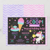 Invitation Anniversaire conjoint Licorne & Crème glacée | Fêt (Devant / Derrière)