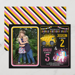 Invitation Anniversaire conjoint Licorne et Camion de Constru