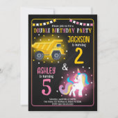 Invitation Anniversaire conjoint Licorne et Camion de Constru (Devant)