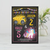 Invitation Anniversaire conjoint Licorne et Camion de Constru (Debout devant)