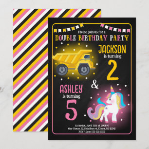 Invitation Anniversaire conjoint Licorne et Camion de Constru