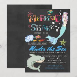 Invitation Anniversaire conjoint mixte Sirène ou Requin