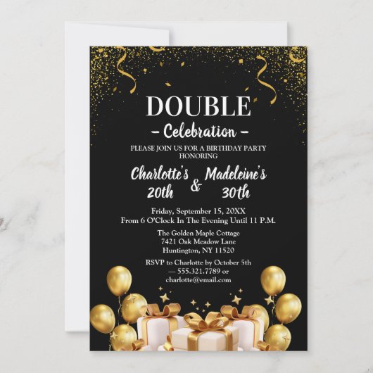 Invitation Anniversaire conjoint moderne noir et or (Devant)