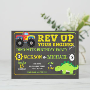 Invitation Anniversaire conjoint Monster Truck et dinosaure