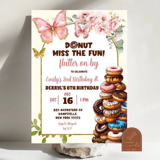 Invitation Anniversaire conjoint Papillons et Donuts