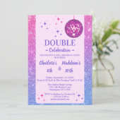 Invitation Anniversaire conjoint rose et bleu pailleté disco (Debout devant)