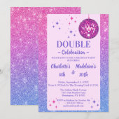 Invitation Anniversaire conjoint rose et bleu pailleté disco (Devant / Derrière)