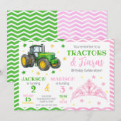 Invitation Anniversaire conjoint tracteur vert et princesse (Devant / Derrière)