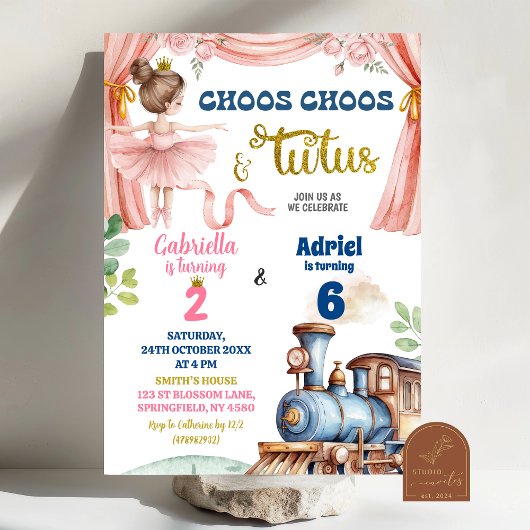Invitation Anniversaire conjoint train et ballerine