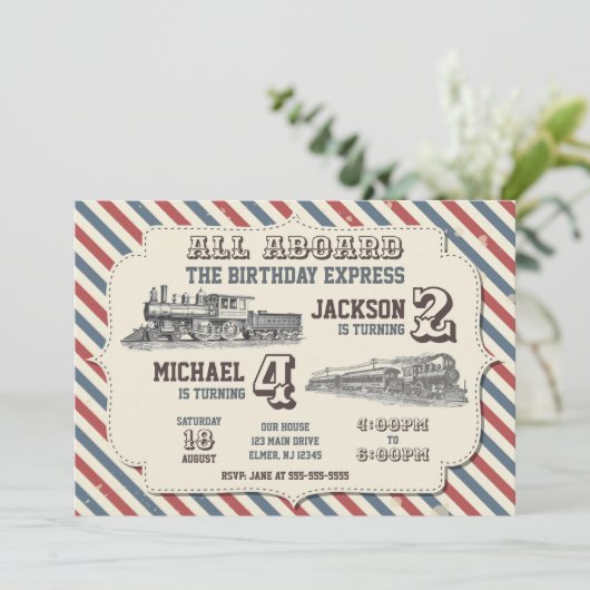 Invitation Anniversaire conjoint train vintage (Debout devant)