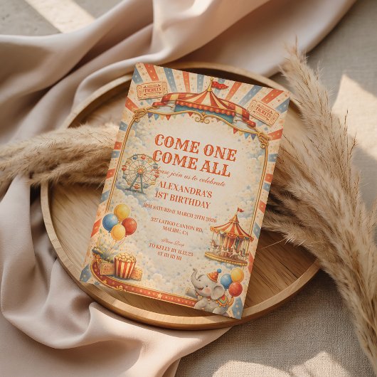 Invitation Anniversaire Conte de Fées Cirque Vintage