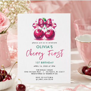Invitation Anniversaire Coquette Aquarelle Cerise 1 an
