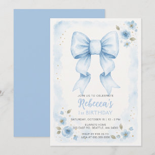 Invitation Anniversaire Coquette Arc-en-Ciel Bleu Floral Aqua