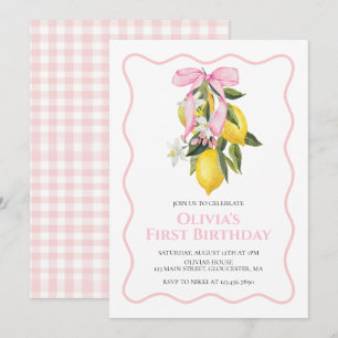 Invitation Anniversaire Coquette Rose Citron prépa avec nœud 