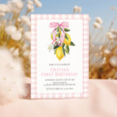 Invitation Anniversaire Coquette Rose Citron prépa avec nœud 