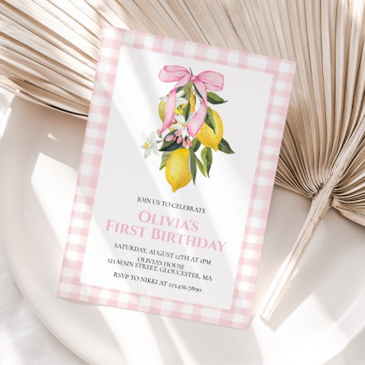 Invitation Anniversaire Coquette Rose Citron prépa avec nœud 