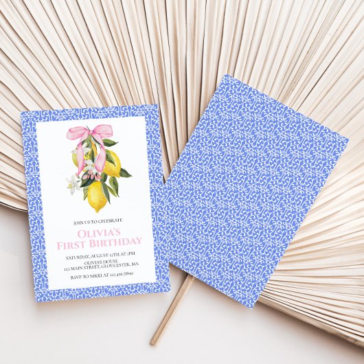 Invitation Anniversaire Coquette Rose Citron prépa avec nœud