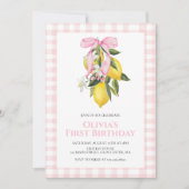 Invitation Anniversaire Coquette Rose Citron prépa avec nœud  (Devant)