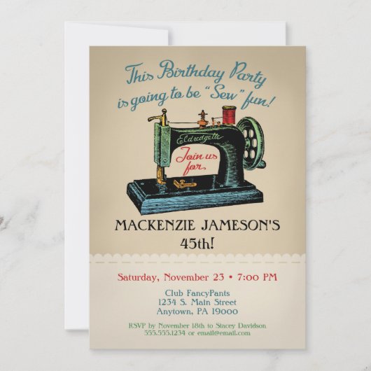Invitation Anniversaire Coudre Coudre Coudre Craft (Devant)