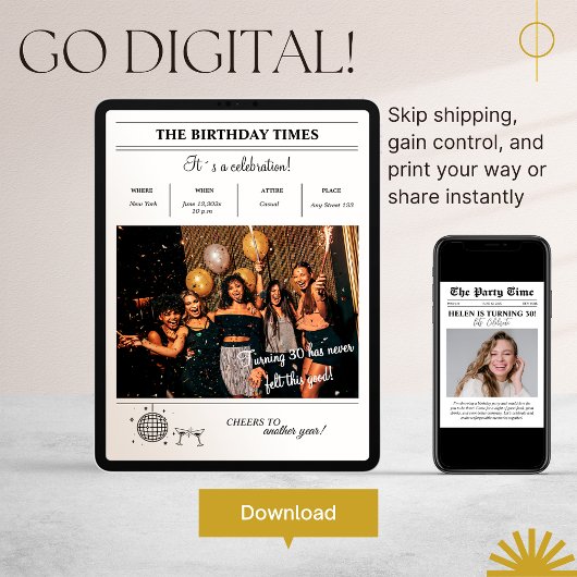 Invitation Anniversaire Couverture du journal Retro Photo