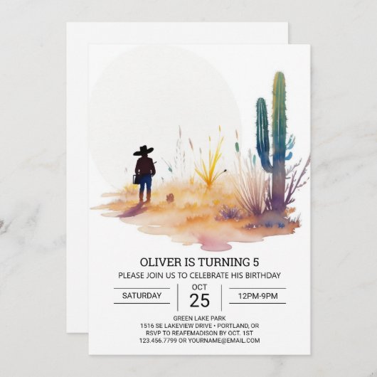 Invitation Anniversaire Cowboy Boho Numérique (Devant / Derrière)