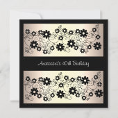Invitation Anniversaire Crème glamour noir Floral (Dos)