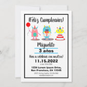 Invitation Anniversaire/Cumpleaños Monstres espagnols colorés (Devant)