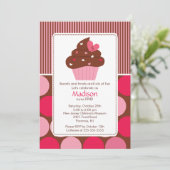Invitation Anniversaire Cupcake Coeur sucré rose B (Debout devant)