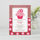 Invitation Anniversaire Cute Fleur Cupcake rose Br (Debout devant)
