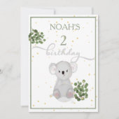 Invitation Anniversaire Cute Koala Green Feuille Gold (Devant)