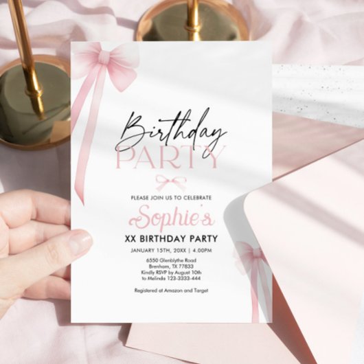 Invitation Anniversaire Cute Rose Bow