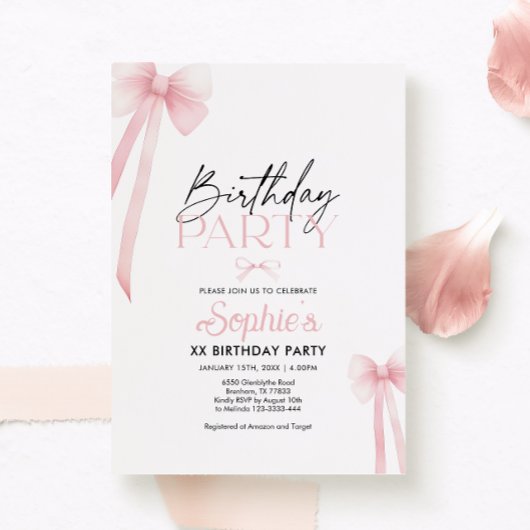 Invitation Anniversaire Cute Rose Bow