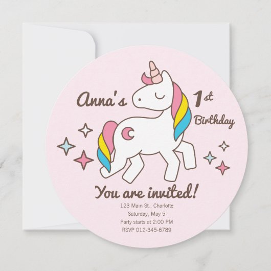 Invitation Anniversaire. Cute Unicorne avec des étincelles. (Dos)