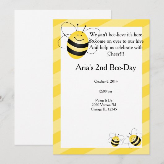 Invitation Anniversaire d'abeille (Devant / Derrière)