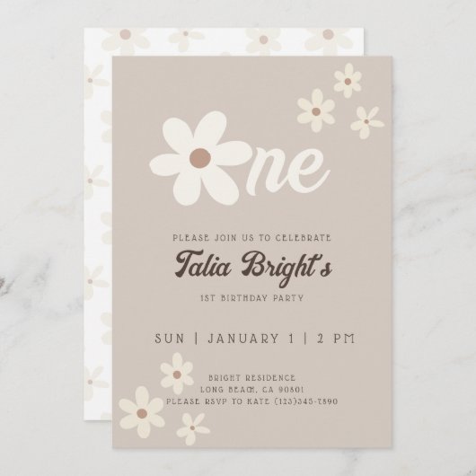 Invitation Anniversaire Daisy naturel Boho Retro Vibes (Devant / Derrière)