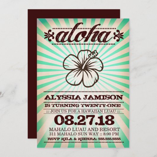 Invitation Anniversaire d'algue d'Aqua de coucher du soleil (Devant / Derrière)