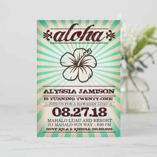 Invitation Anniversaire d'algue d'Aqua de coucher du soleil (Debout devant)