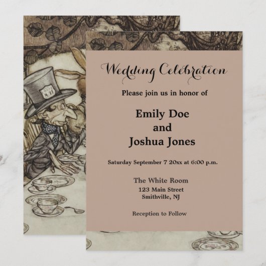 Invitation Anniversaire d'Alice Fête non-anniversaire Lapin C (Devant / Derrière)