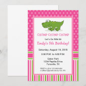 Invitation anniversaire d'alligator rose (Devant / Derrière)