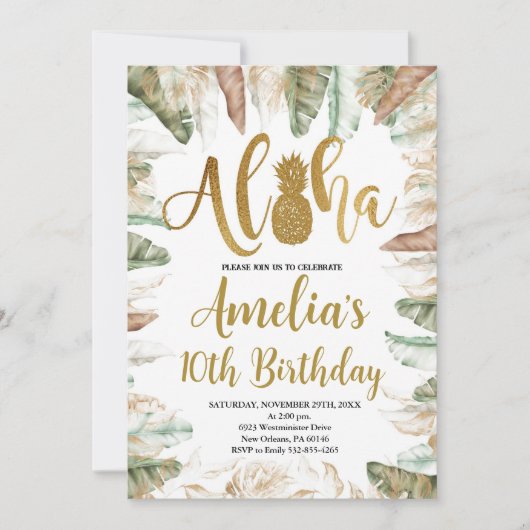 Invitation Anniversaire d'Aloha, Anniversaire de Luau, N'impo (Devant)