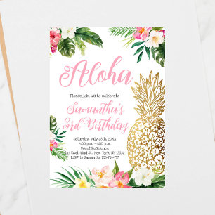 Invitation Anniversaire d'Aloha Luau Hawaiian Gold Pineappy