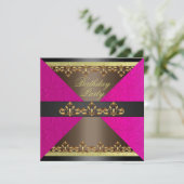 Invitation anniversaire damassé rose/marron et or (Debout devant)