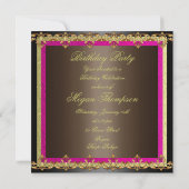 Invitation anniversaire damassé rose/marron et or (Dos)